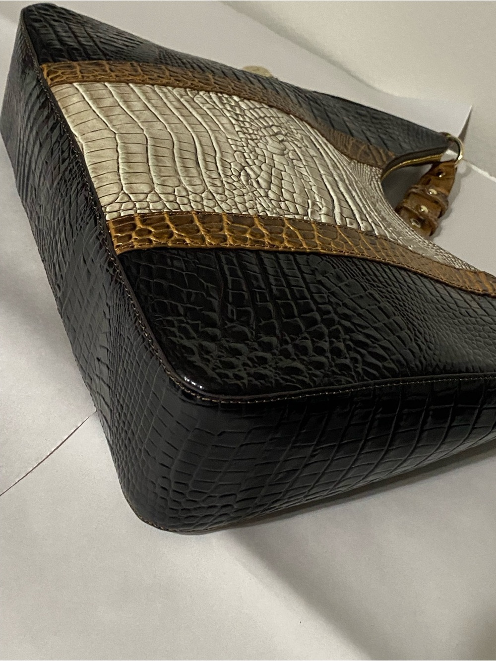 Brahmin Tabitha Tri-color Melbourne Leather Shoulder Bag Cocoa Conway - Picture 11 of 15